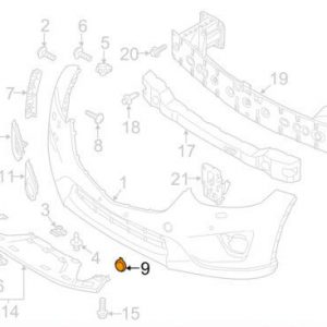 Схема размещения заглушки крюка переднего бампера KD4550A12BB на Mazda CX-5 (2012-2016)